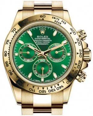Rolex Daytona Yellow Gold Green Index Dial Yellow Gold Bezel Oyster Bracelet 116508 - NEW