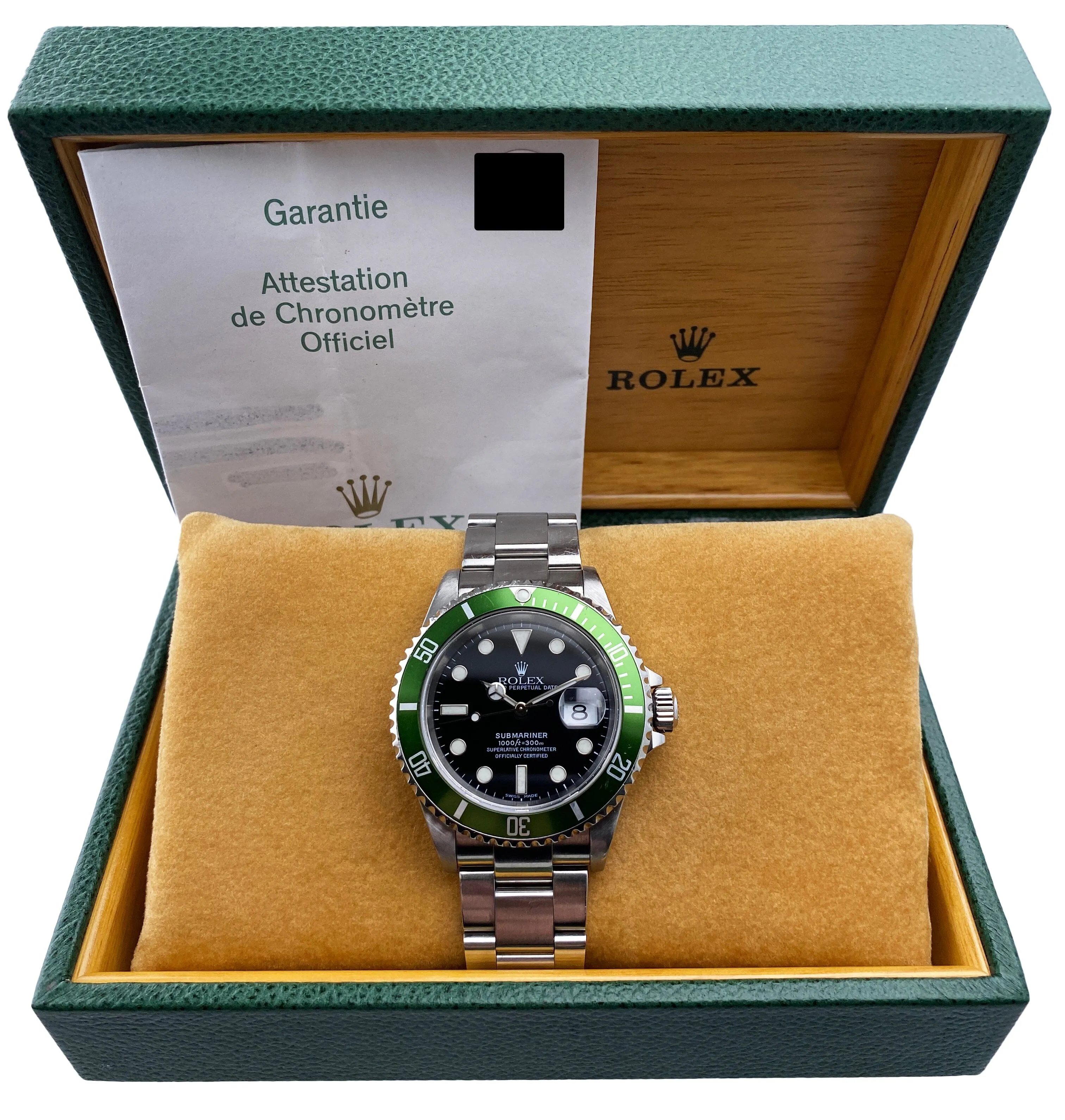 Rolex Submariner 16610LV Kermit Bezel Flat 4 Mens Watch Box Papers