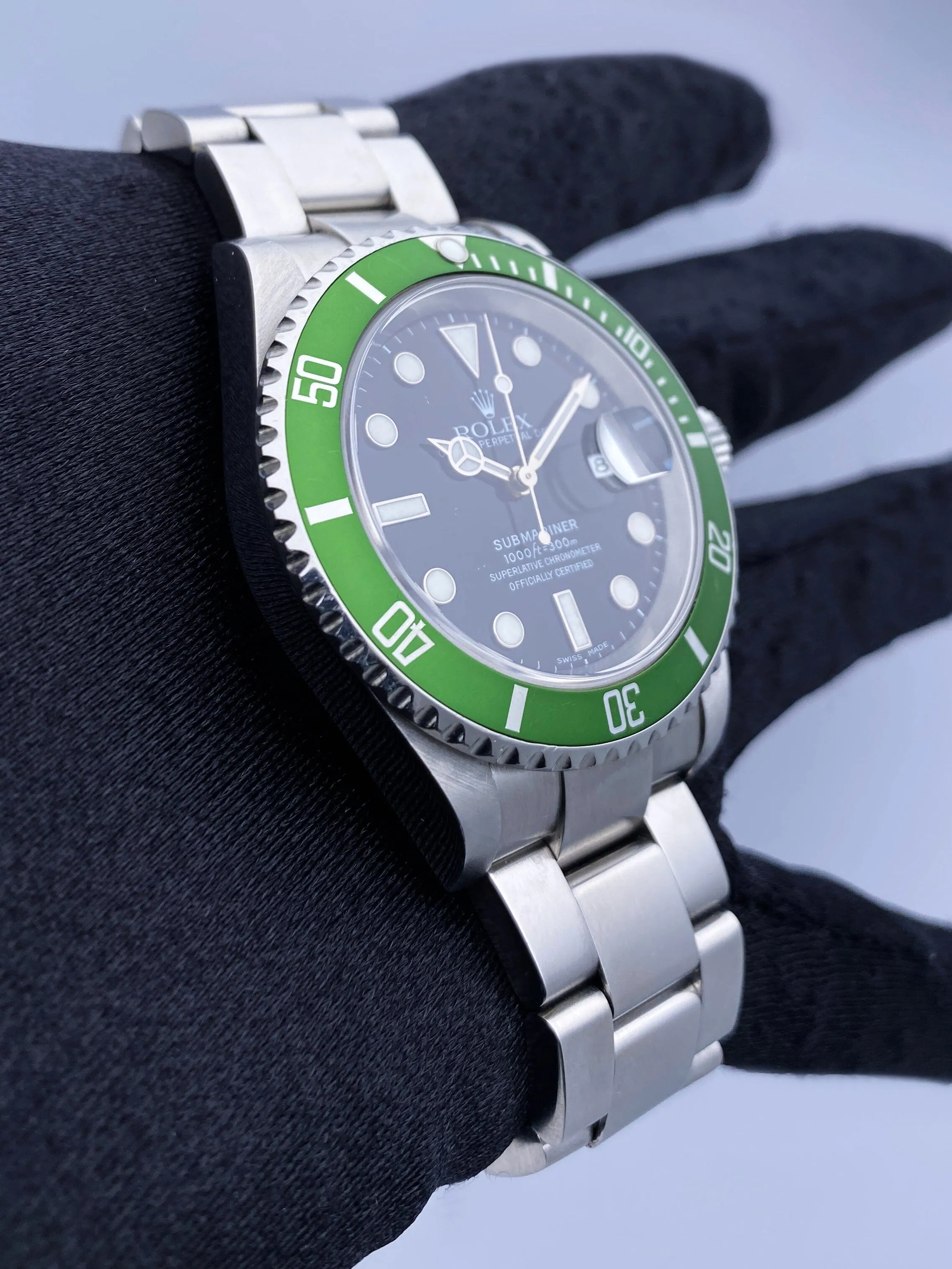Rolex Submariner 16610LV Kermit Bezel Flat 4 Mens Watch Box Papers