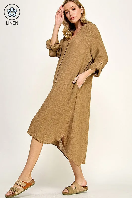 Rosalind Raglan Sleeve Linen Shirt Dress