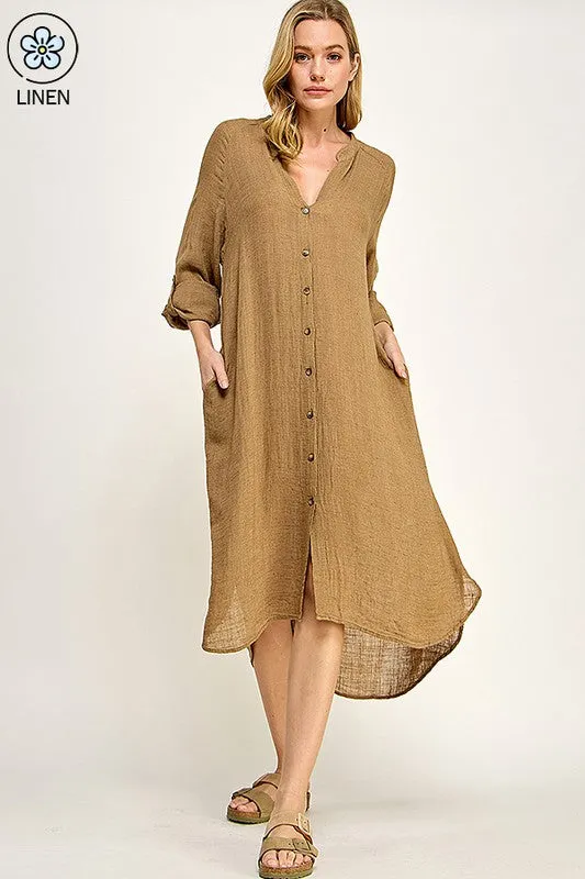 Rosalind Raglan Sleeve Linen Shirt Dress