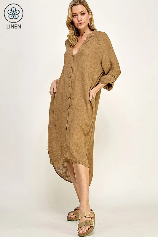 Rosalind Raglan Sleeve Linen Shirt Dress
