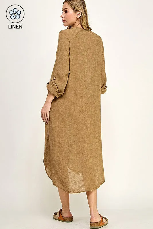 Rosalind Raglan Sleeve Linen Shirt Dress