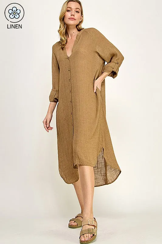 Rosalind Raglan Sleeve Linen Shirt Dress