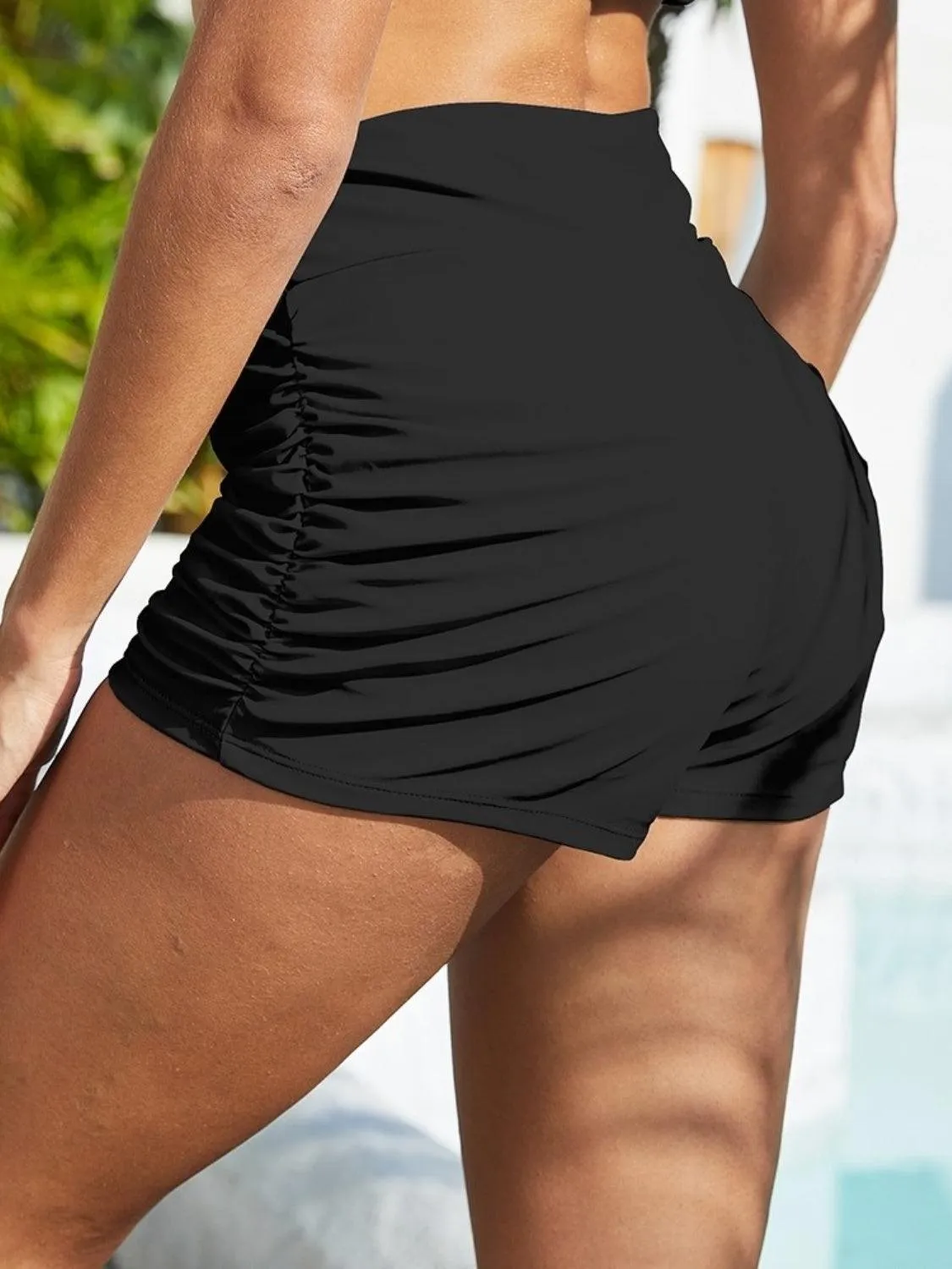 Ruched Sides Mid Rise Swim Shorts