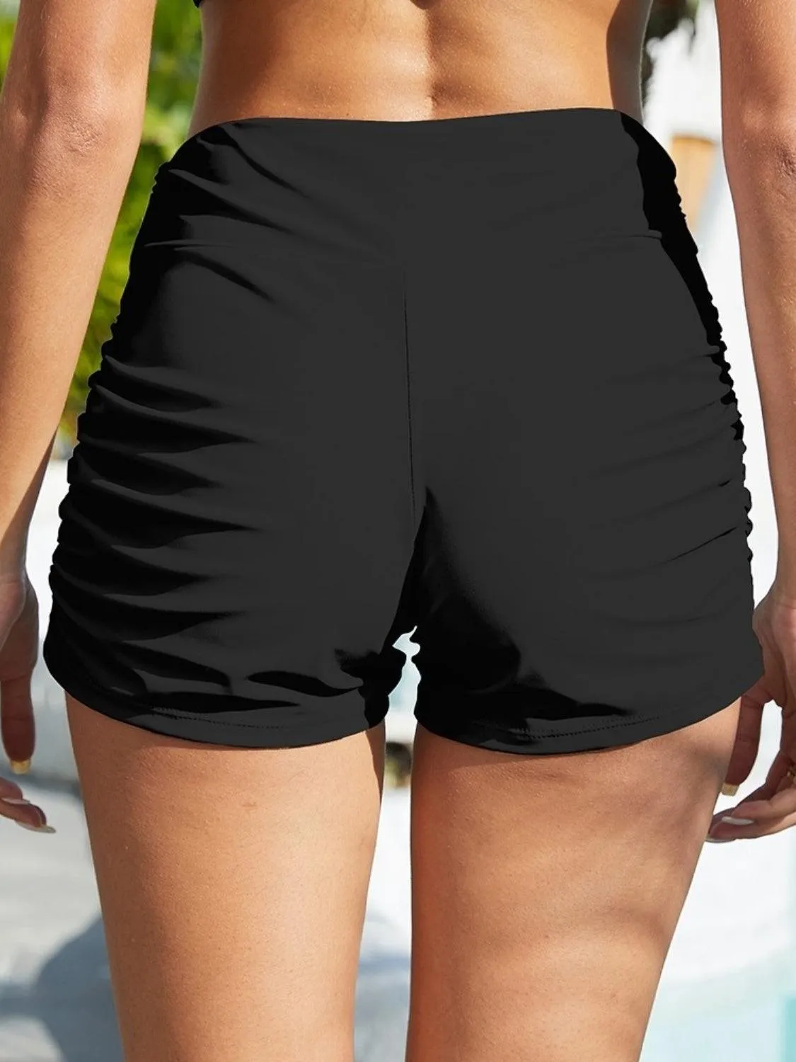 Ruched Sides Mid Rise Swim Shorts