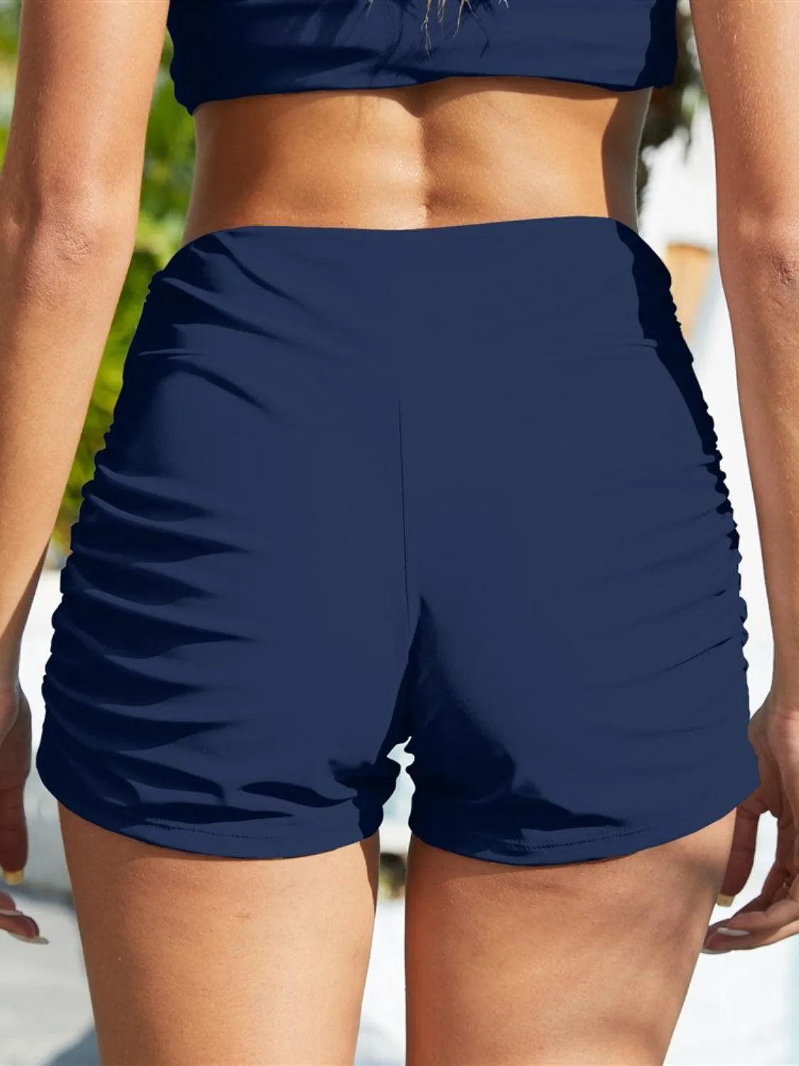 Ruched Sides Mid Rise Swim Shorts