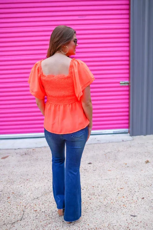 Ryan Ruffle Top in Coral