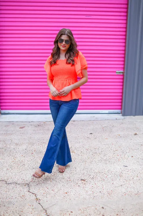 Ryan Ruffle Top in Coral