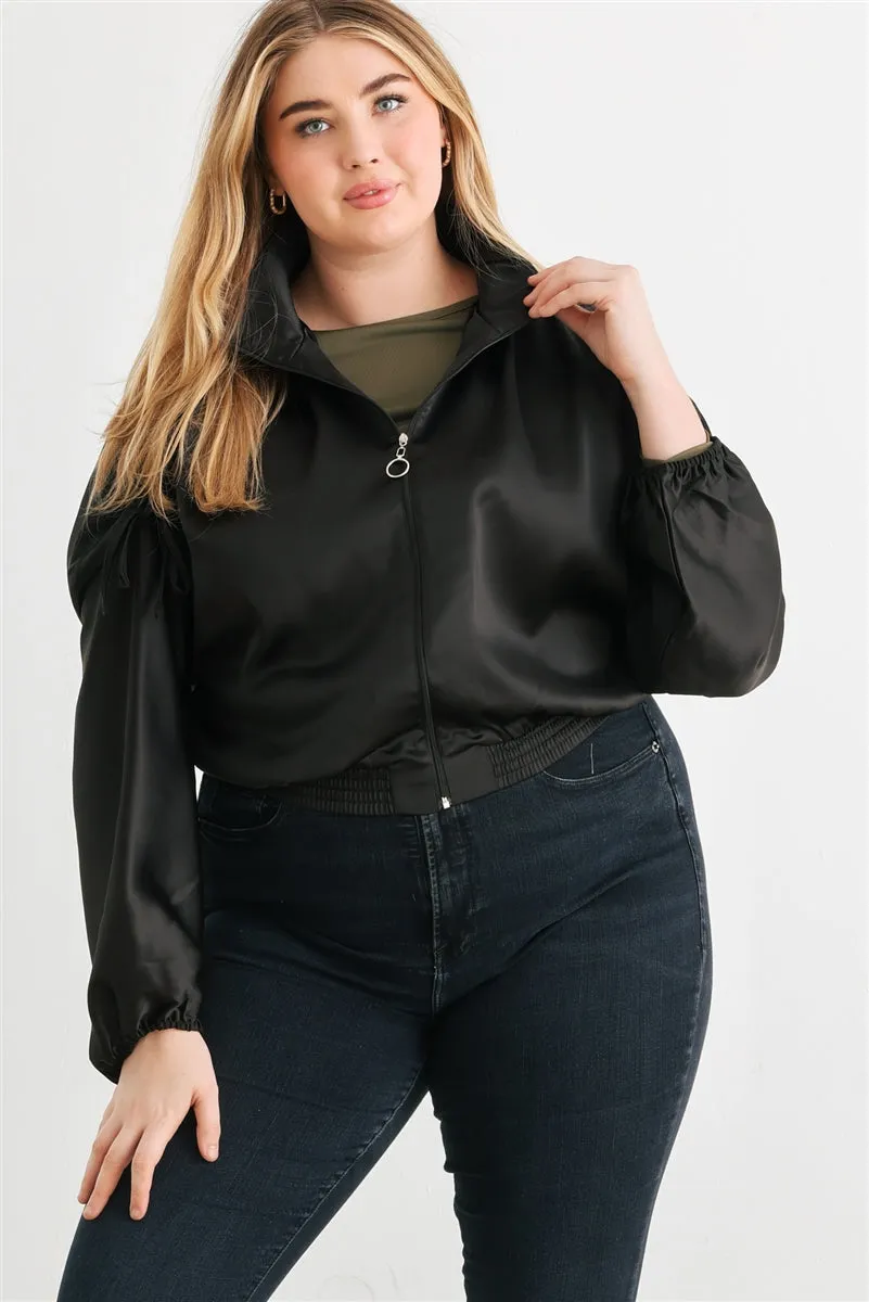 Satin Zip Up Bomber Jacket
