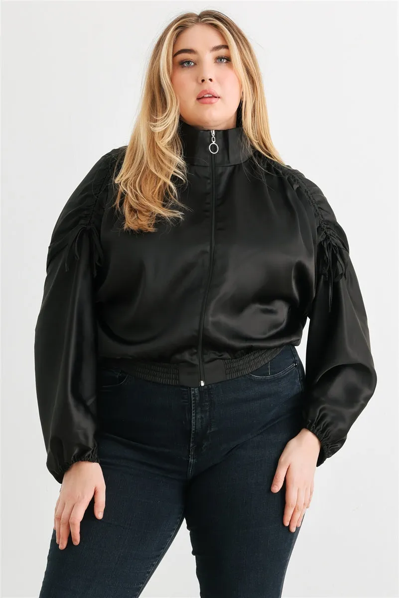 Satin Zip Up Bomber Jacket