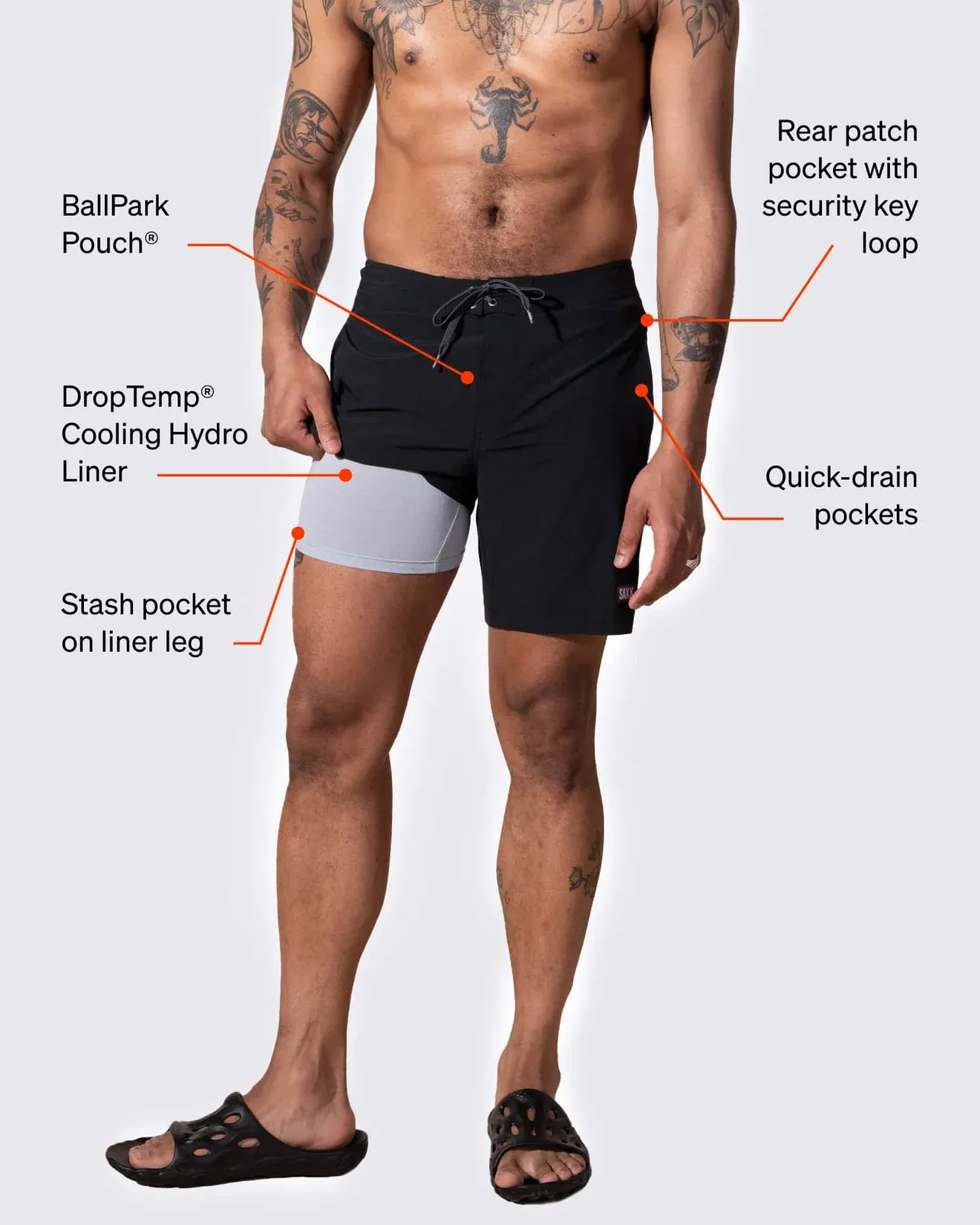 Saxx Mens Betawave 7" Swim Shorts -  West Coast - Chambray
