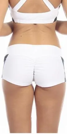 Sexy Unbroken Honor Military Navy Scrunch Back Work Out Shorts - White/Blue