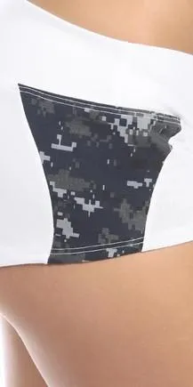 Sexy Unbroken Honor Military Navy Scrunch Back Work Out Shorts - White/Blue