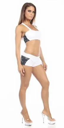 Sexy Unbroken Honor Military Navy Scrunch Back Work Out Shorts - White/Blue