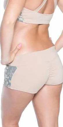 Sexy Unbroken Honor Military Universal Green Scrunch Back Work Out Shorts - Tan/Green