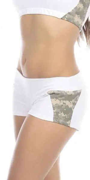 Sexy Unbroken Honor Military Universal Green Scrunch Back Work Out Shorts - White/Green