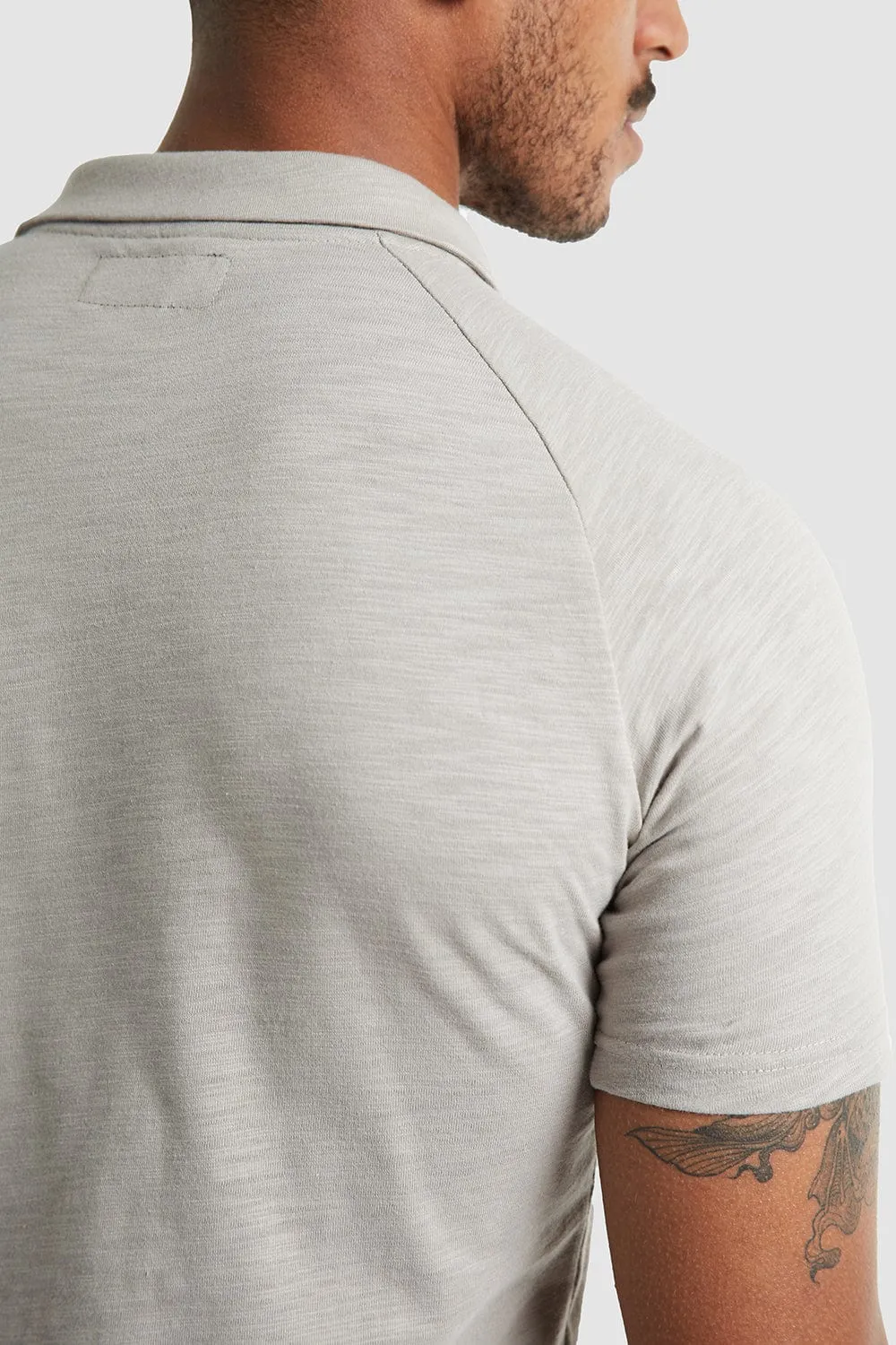 Slub Open Collar Polo Shirt In Pebble