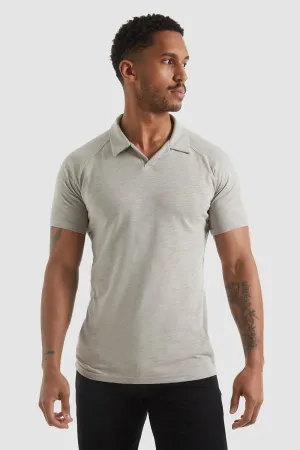 Slub Open Collar Polo Shirt In Pebble