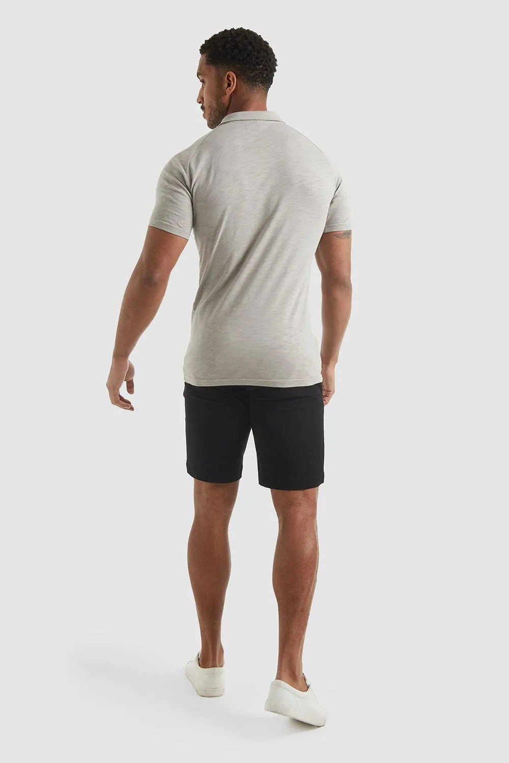 Slub Open Collar Polo Shirt In Pebble