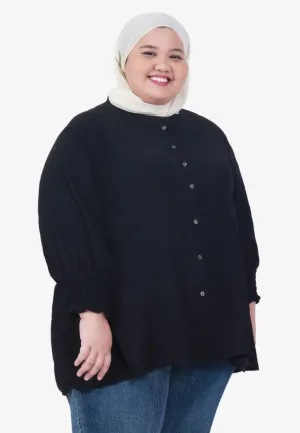 Smith Textured Puff Smock Sleeve Shirt - Black