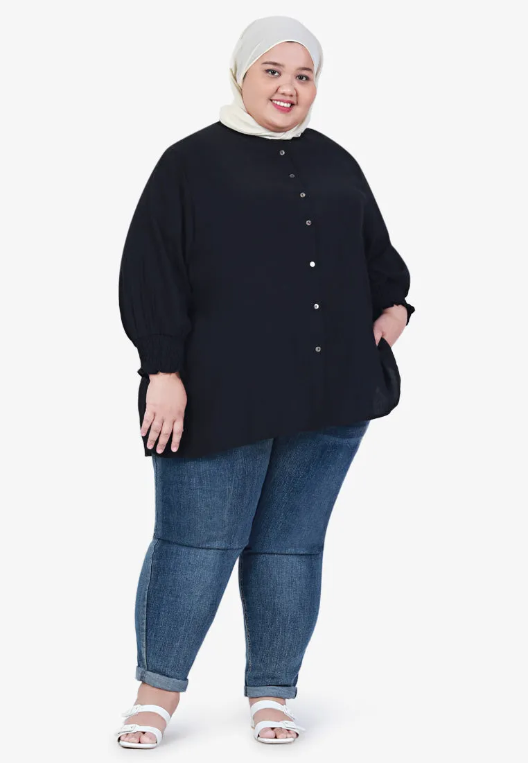 Smith Textured Puff Smock Sleeve Shirt - Black