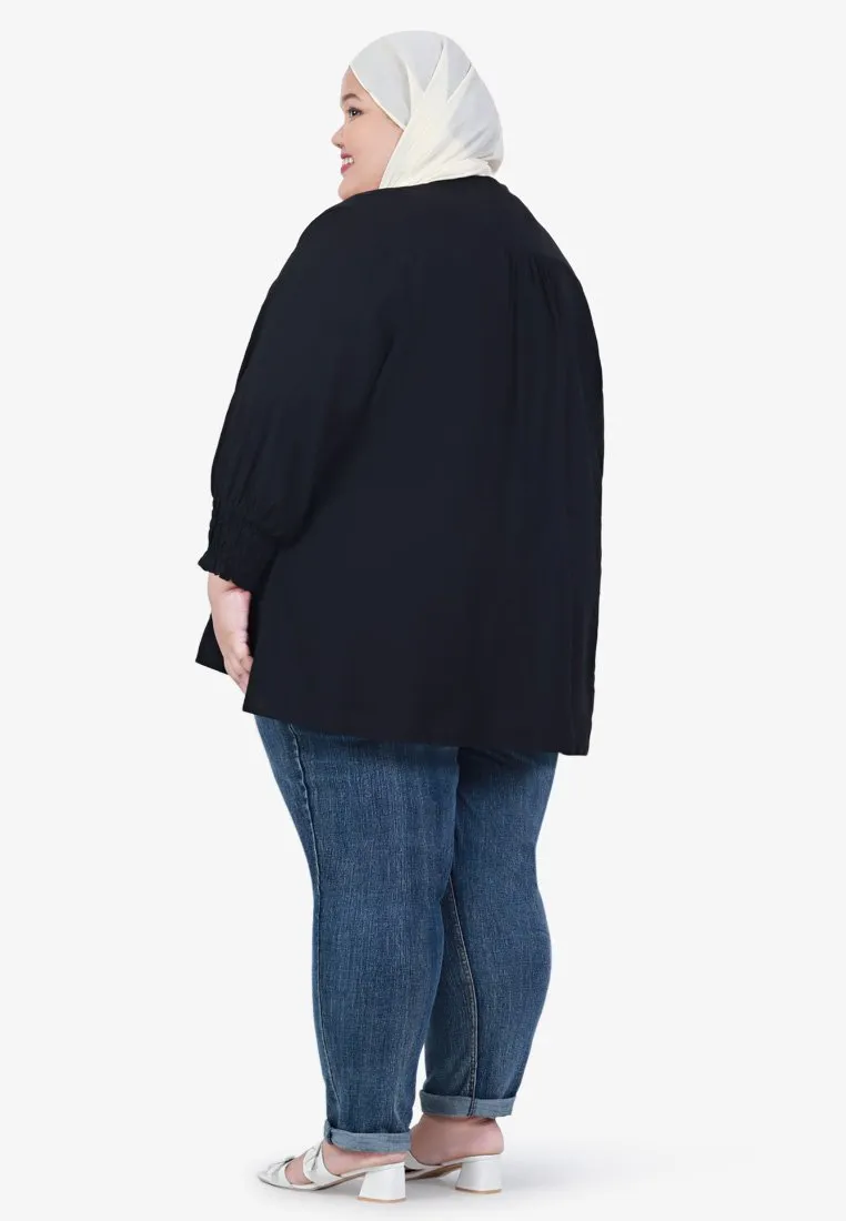 Smith Textured Puff Smock Sleeve Shirt - Black