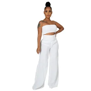 Smock Tube Top and Wide Leg Pants Set