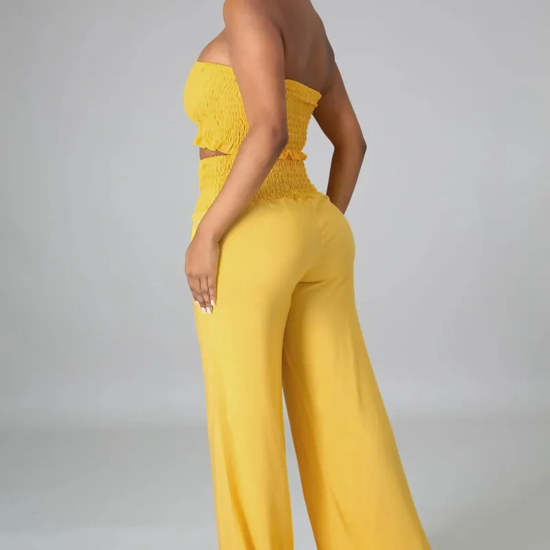 Smock Tube Top and Wide Leg Pants Set