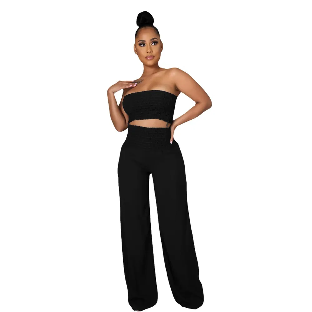 Smock Tube Top and Wide Leg Pants Set