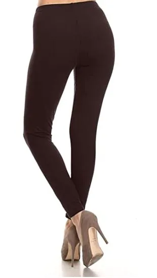 Solid Brown Curvy Plus Size Leggings