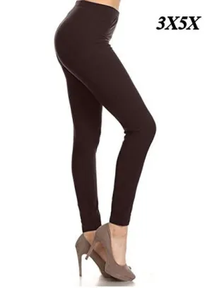 Solid Brown Curvy Plus Size Leggings