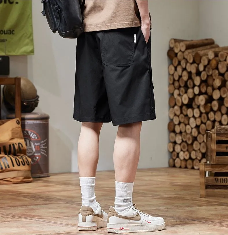 Solid Color Quick-Dry Wide-Leg Chino Shorts for Men with Stylish Patchwork