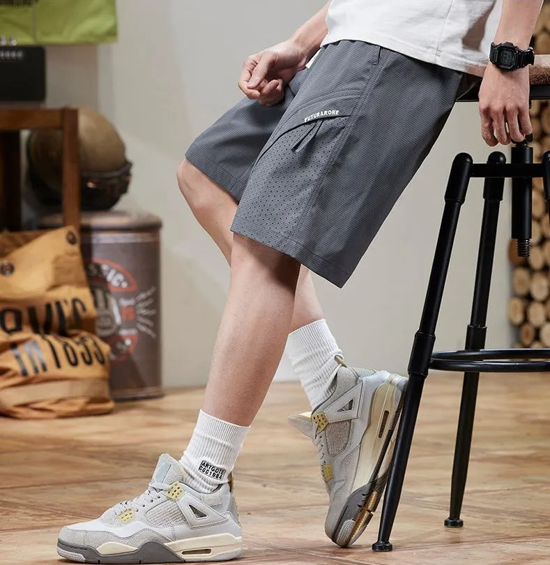 Solid Color Quick-Dry Wide-Leg Chino Shorts for Men with Stylish Patchwork