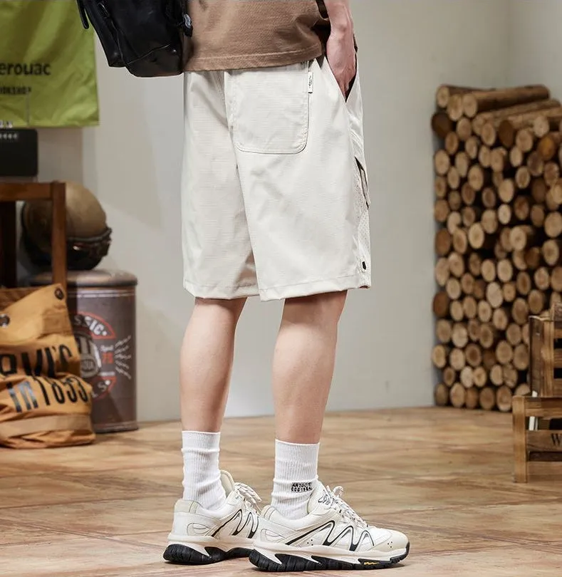 Solid Color Quick-Dry Wide-Leg Chino Shorts for Men with Stylish Patchwork