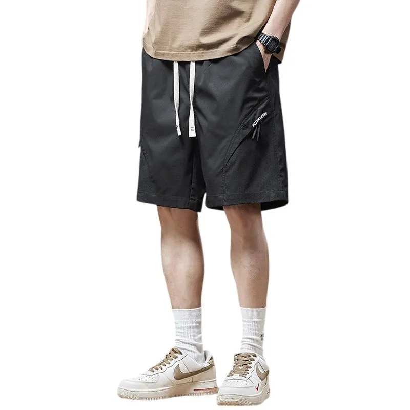 Solid Color Quick-Dry Wide-Leg Chino Shorts for Men with Stylish Patchwork