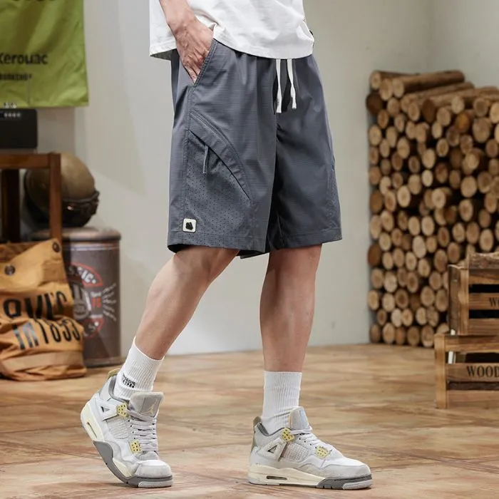Solid Color Quick-Dry Wide-Leg Chino Shorts for Men with Stylish Patchwork