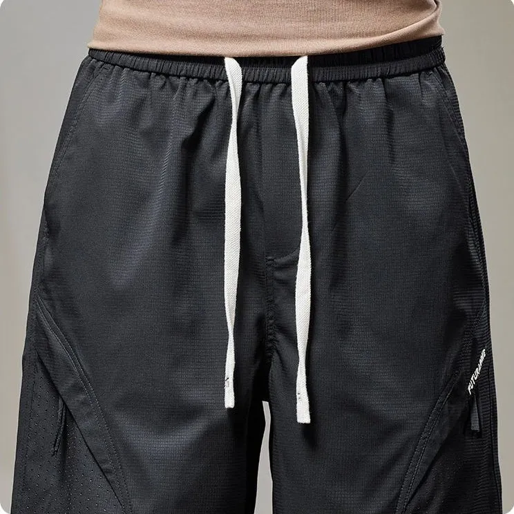 Solid Color Quick-Dry Wide-Leg Chino Shorts for Men with Stylish Patchwork