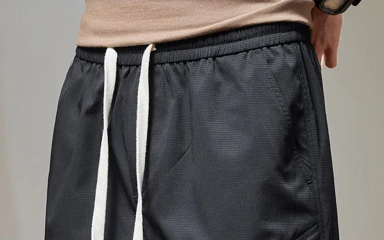 Solid Color Quick-Dry Wide-Leg Chino Shorts for Men with Stylish Patchwork
