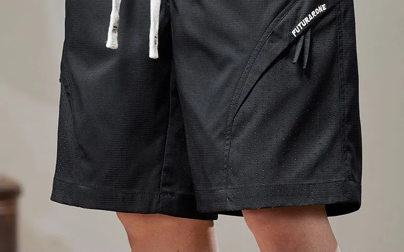 Solid Color Quick-Dry Wide-Leg Chino Shorts for Men with Stylish Patchwork