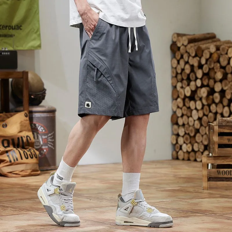 Solid Color Quick-Dry Wide-Leg Chino Shorts for Men with Stylish Patchwork