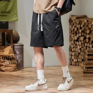 Solid Color Quick-Dry Wide-Leg Chino Shorts for Men with Stylish Patchwork