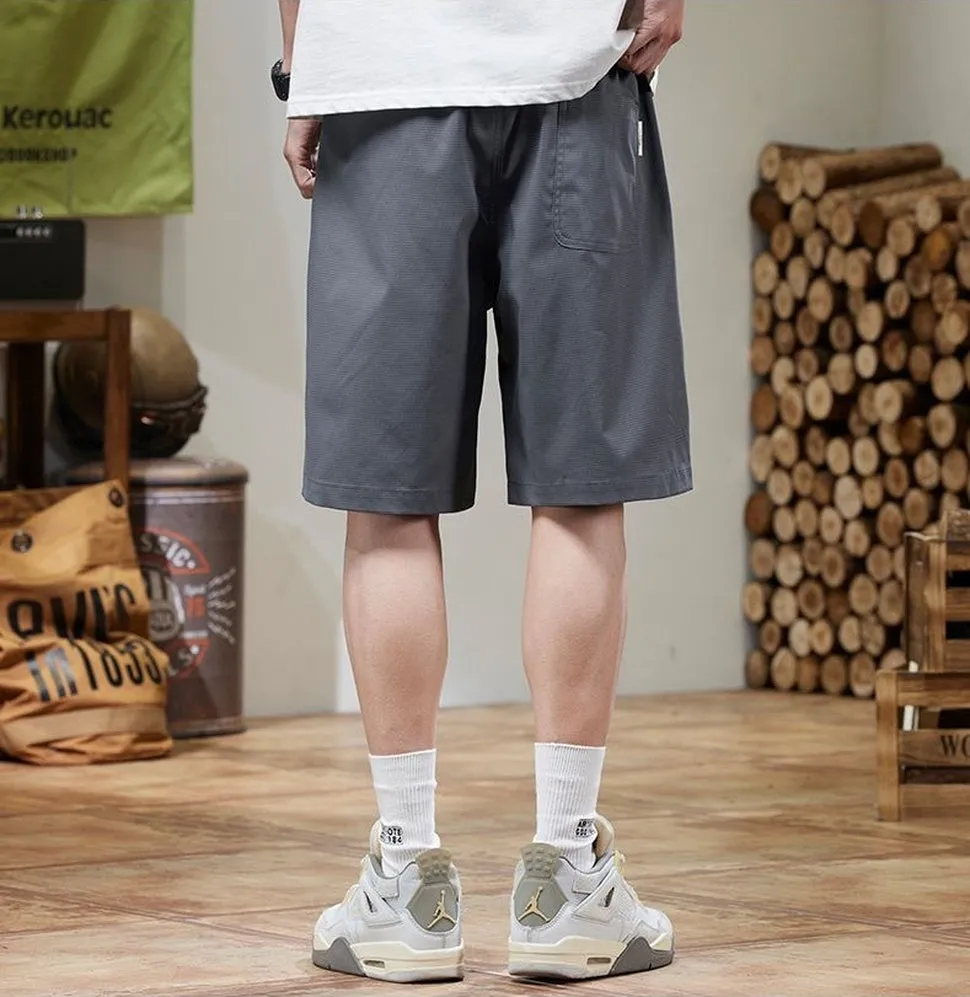 Solid Color Quick-Dry Wide-Leg Chino Shorts for Men with Stylish Patchwork