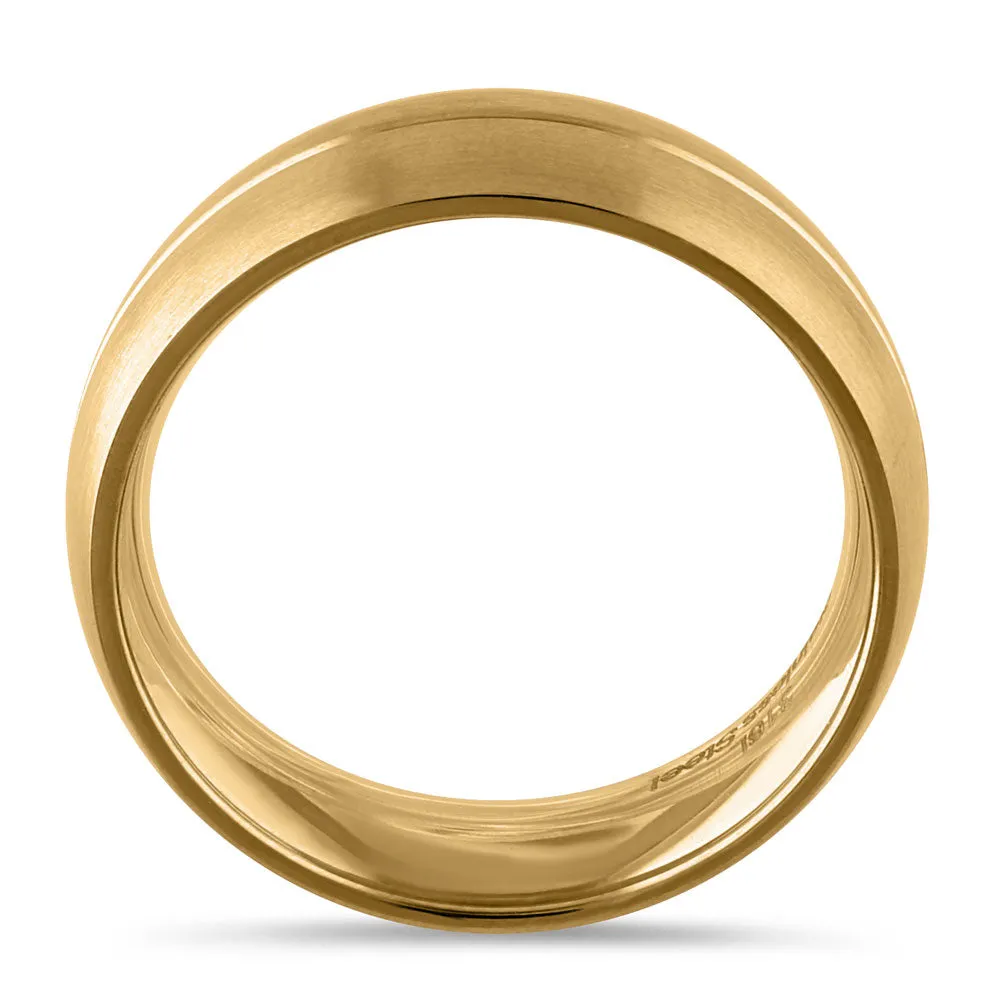 Stainless Steel Yellow Gold Plated Groove Band Ring