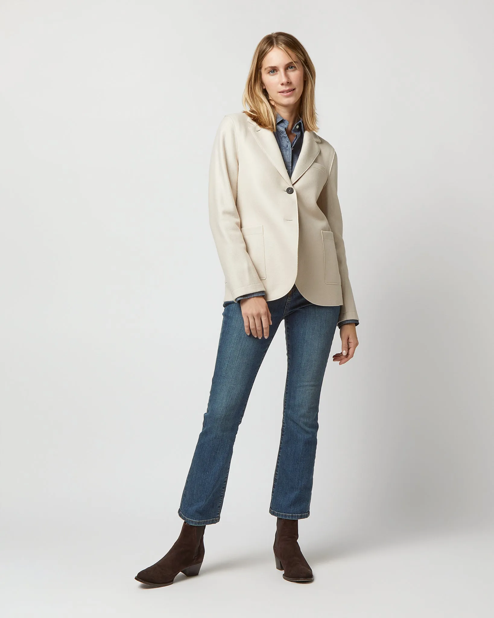 Stand Up Collar Blazer in Cream Light Pressed Wool