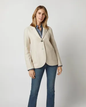 Stand Up Collar Blazer in Cream Light Pressed Wool