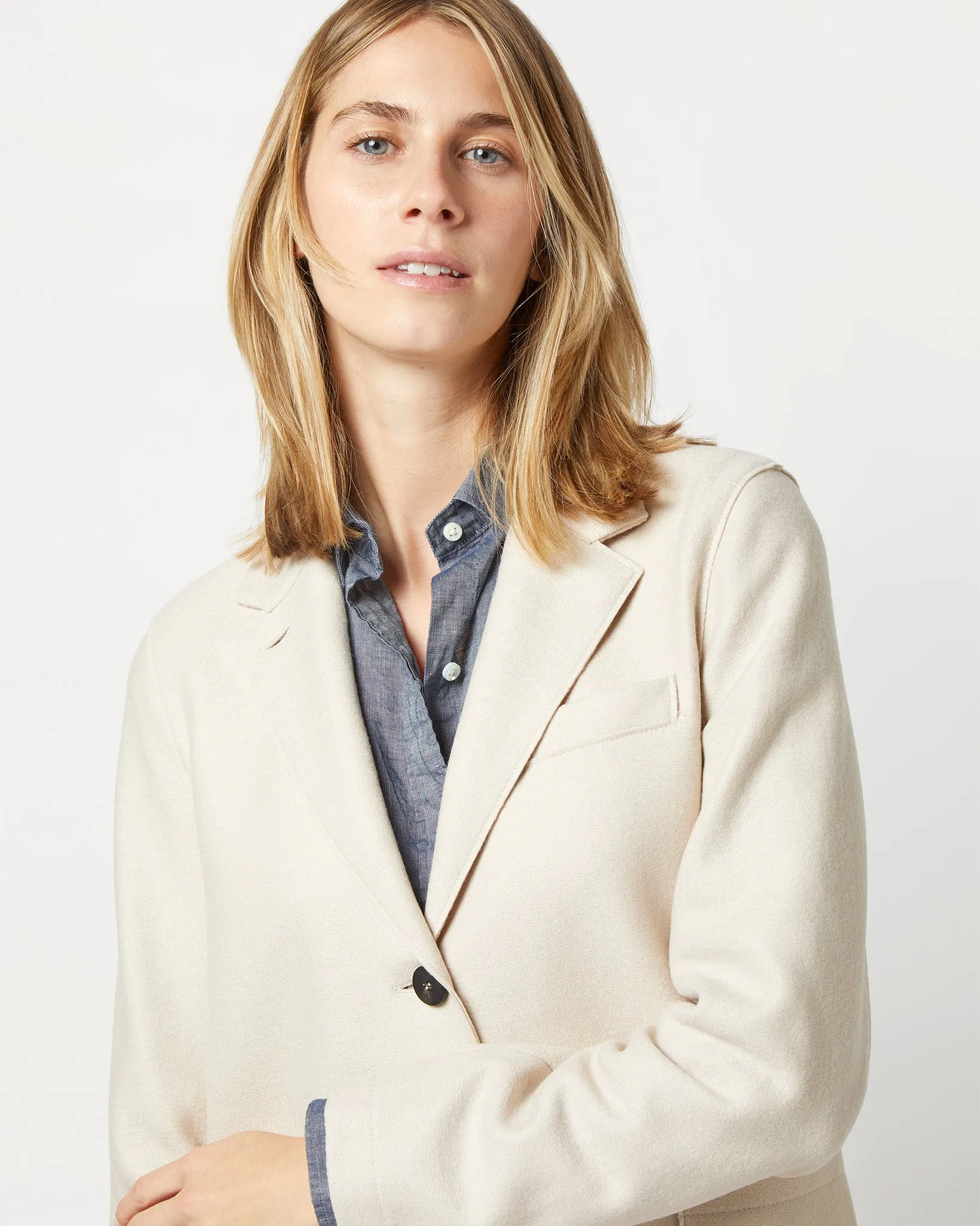 Stand Up Collar Blazer in Cream Light Pressed Wool