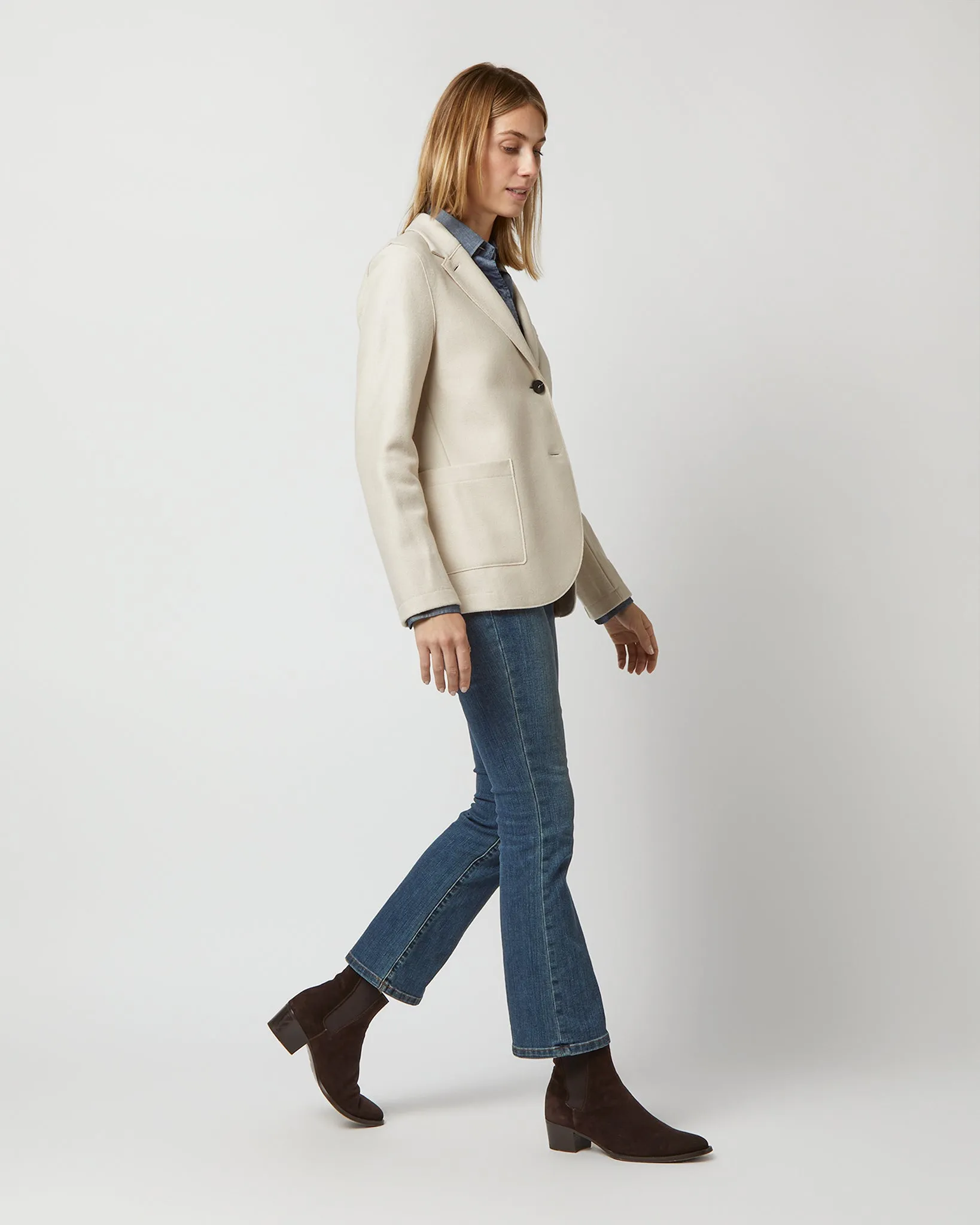 Stand Up Collar Blazer in Cream Light Pressed Wool