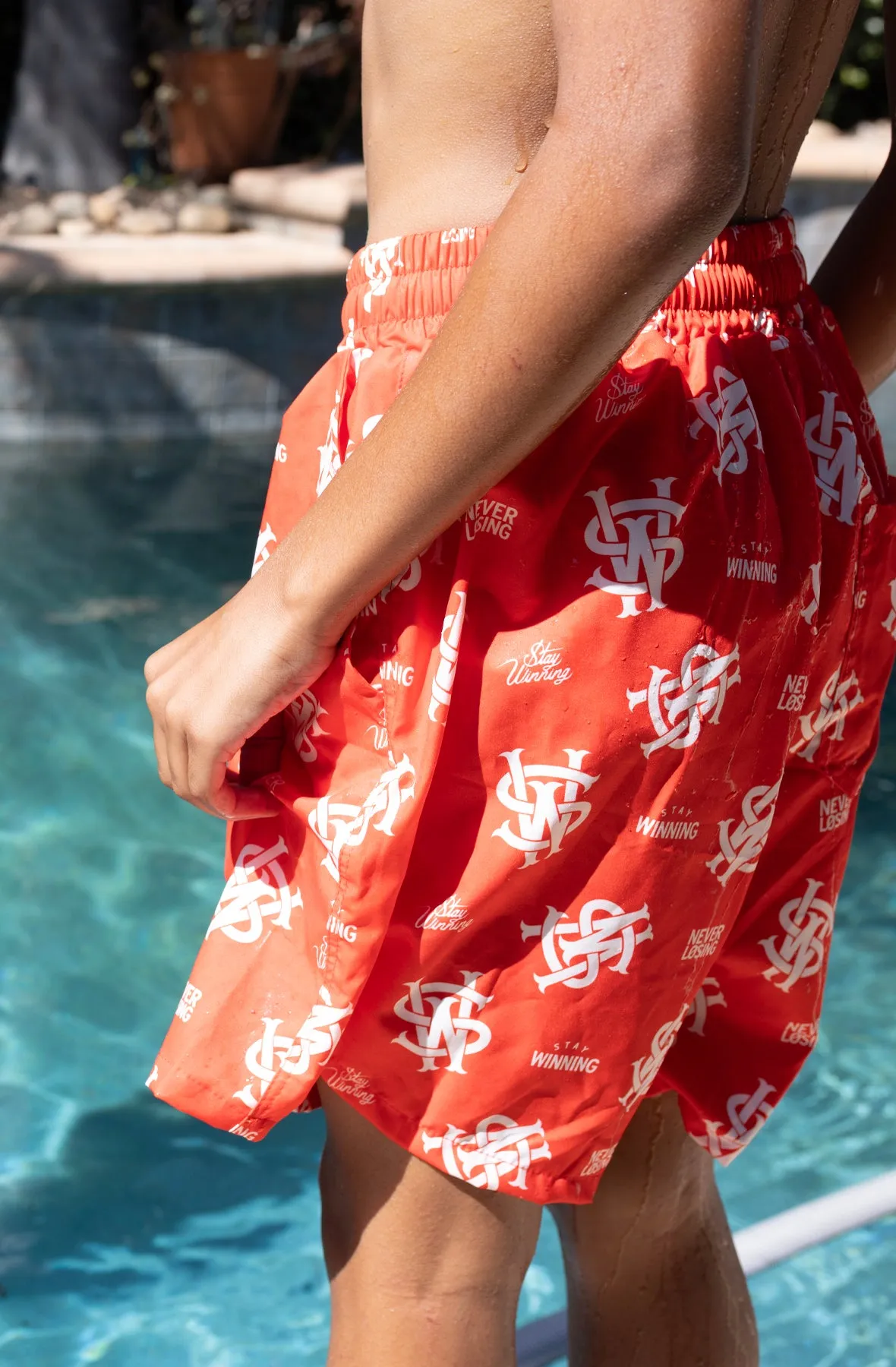 Stay Winning Red Swim Trunks
