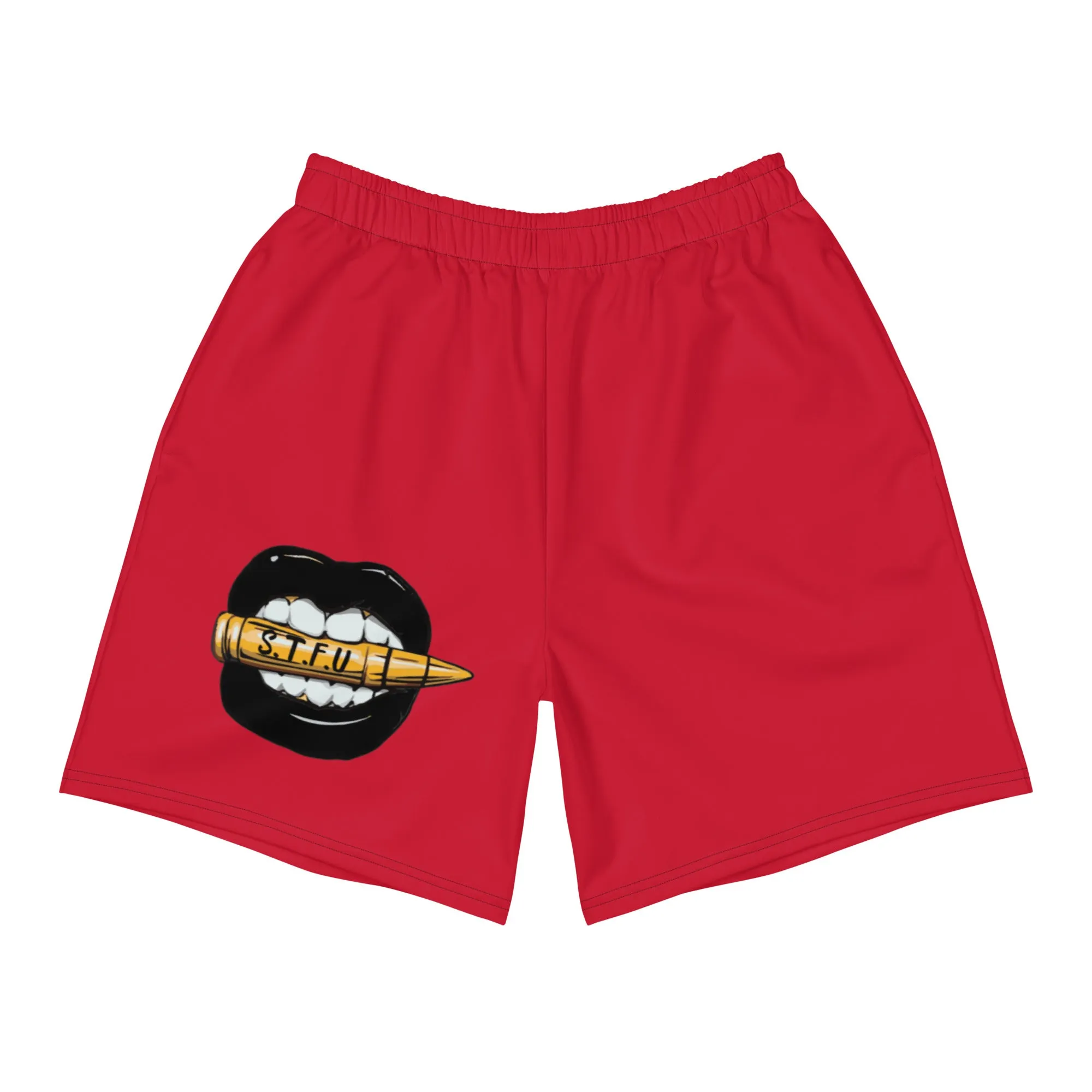 STFU Black Logo Men's Athletic Long Shorts - Red